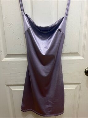 Lavender Satin Cowl Mini Dress with Adjustable Straps